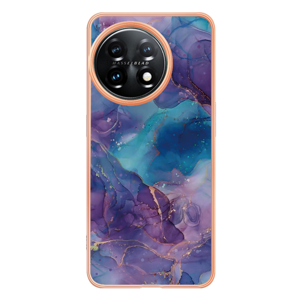 YB IMD Series-16 Style E Phone Case For OnePlus 11 5G , 2.0mm Electroplating IMD Marble Pattern TPU Cover - Purple