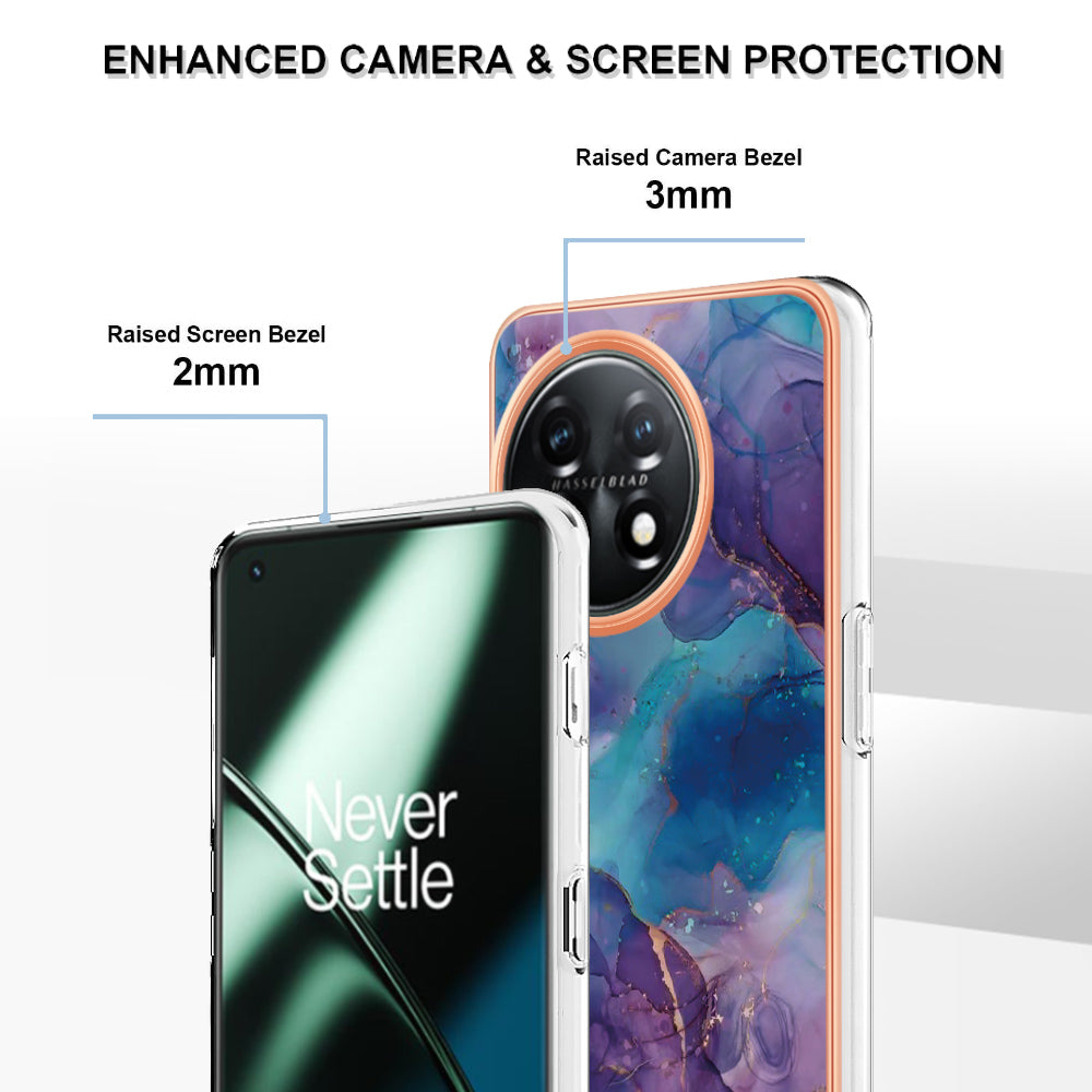 YB IMD Series-16 Style E Phone Case For OnePlus 11 5G , 2.0mm Electroplating IMD Marble Pattern TPU Cover - Purple