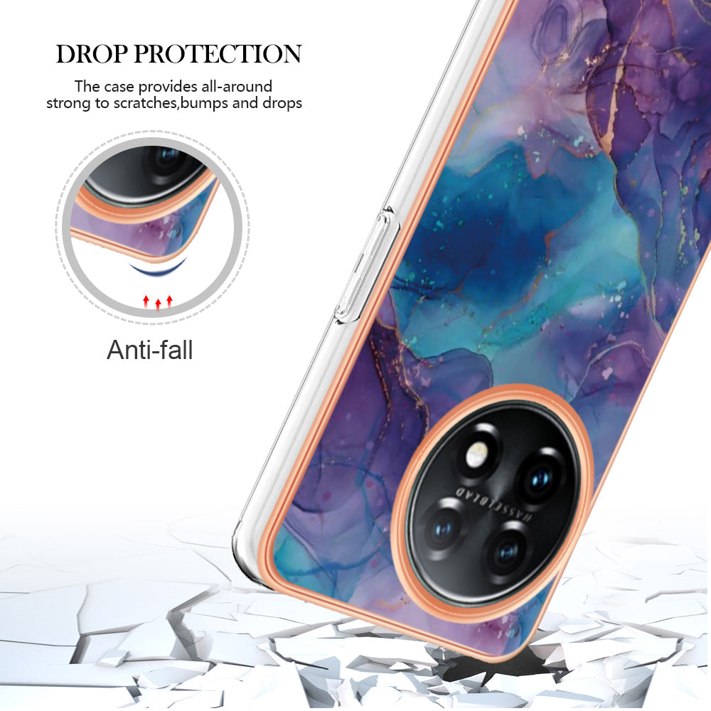 YB IMD Series-16 Style E Phone Case For OnePlus 11 5G , 2.0mm Electroplating IMD Marble Pattern TPU Cover - Purple