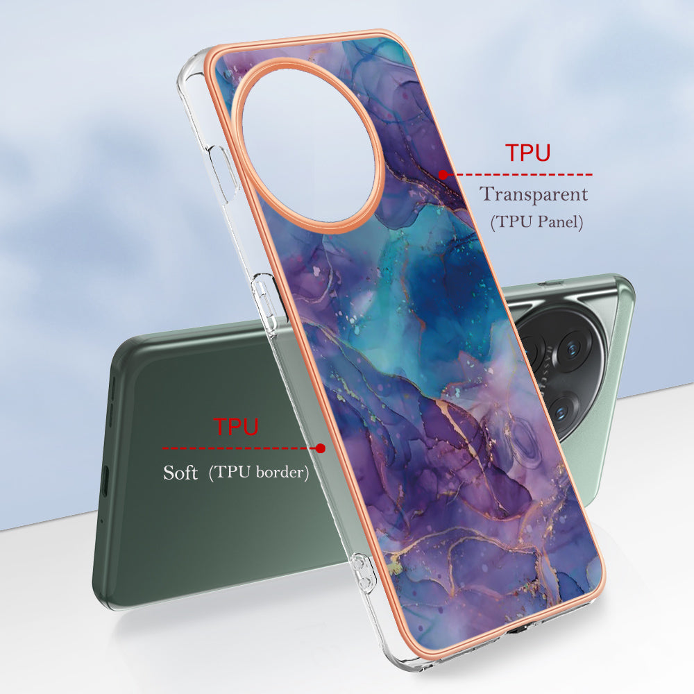 YB IMD Series-16 Style E Phone Case For OnePlus 11 5G , 2.0mm Electroplating IMD Marble Pattern TPU Cover - Purple