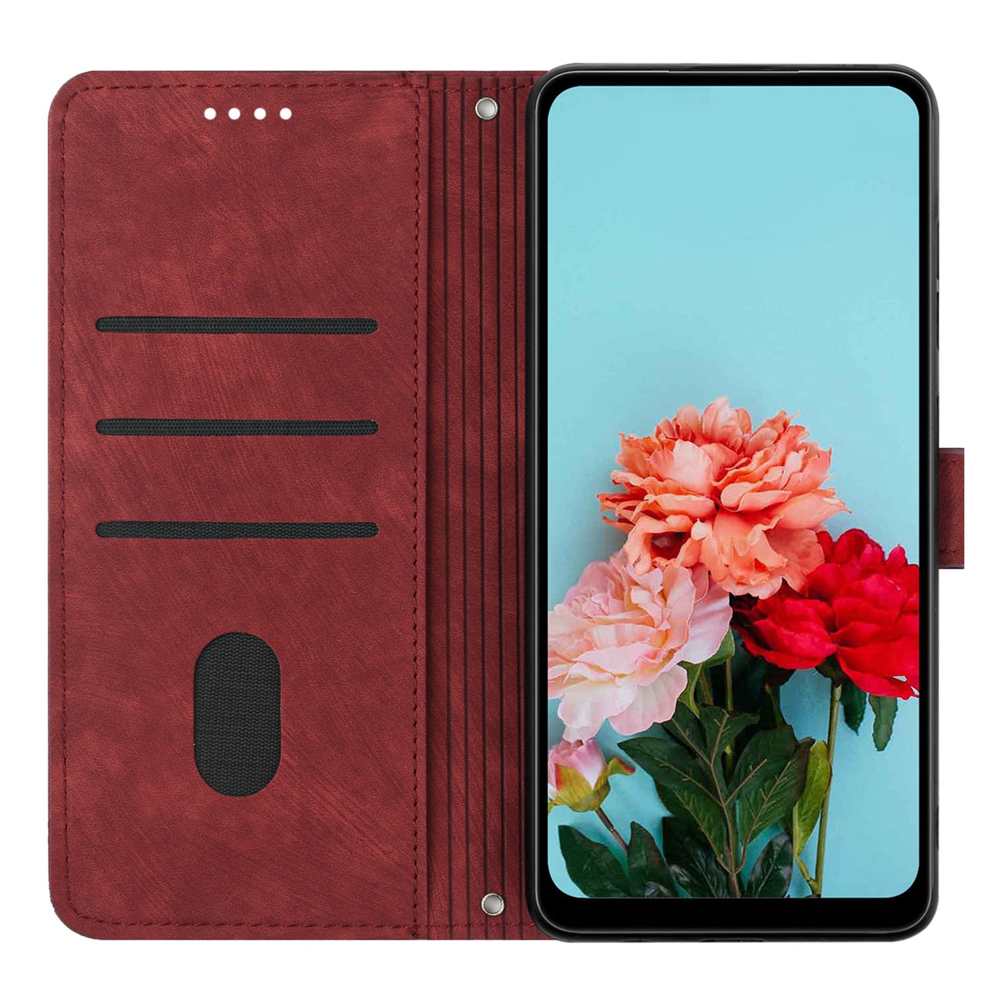 For OnePlus 11 5G PU Leather Skin-touch Wallet Case Stand Lines Imprinted TPU Inner Shell Phone Cover - Red