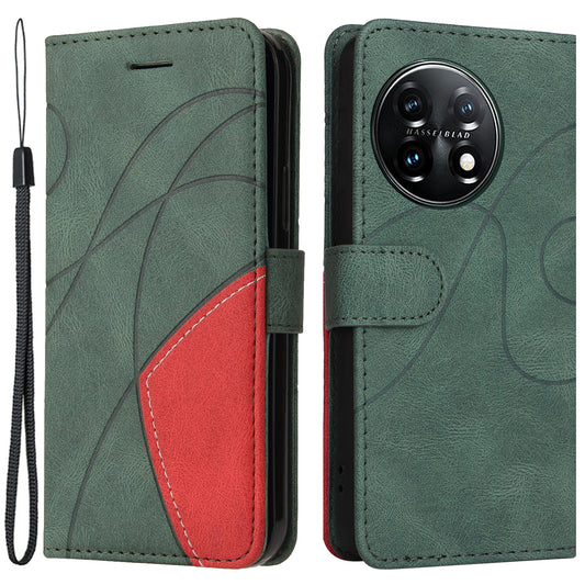 KT Leather Series-1 For OnePlus 11 5G Wallet Stand Protective Case Dual-color Splicing PU Leather Phone Cover - Green