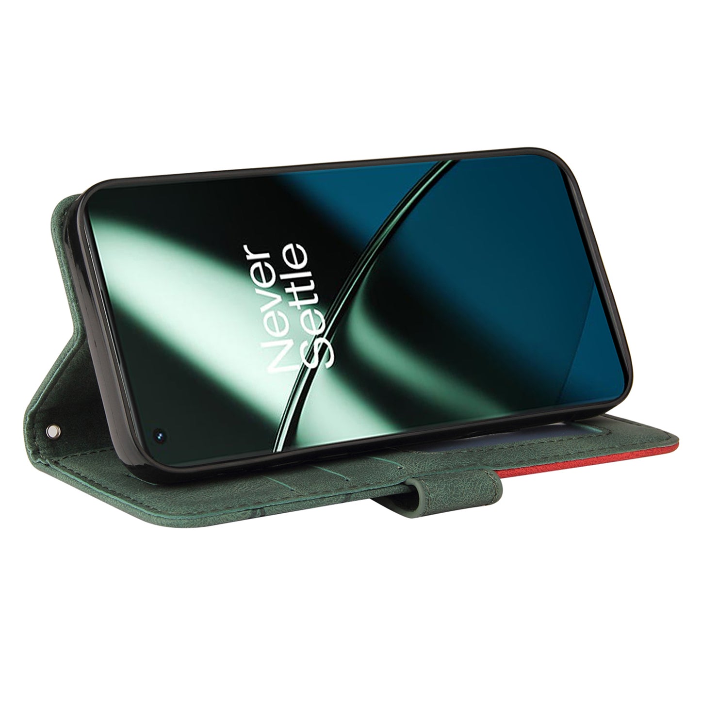 KT Leather Series-1 For OnePlus 11 5G Wallet Stand Protective Case Dual-color Splicing PU Leather Phone Cover - Green
