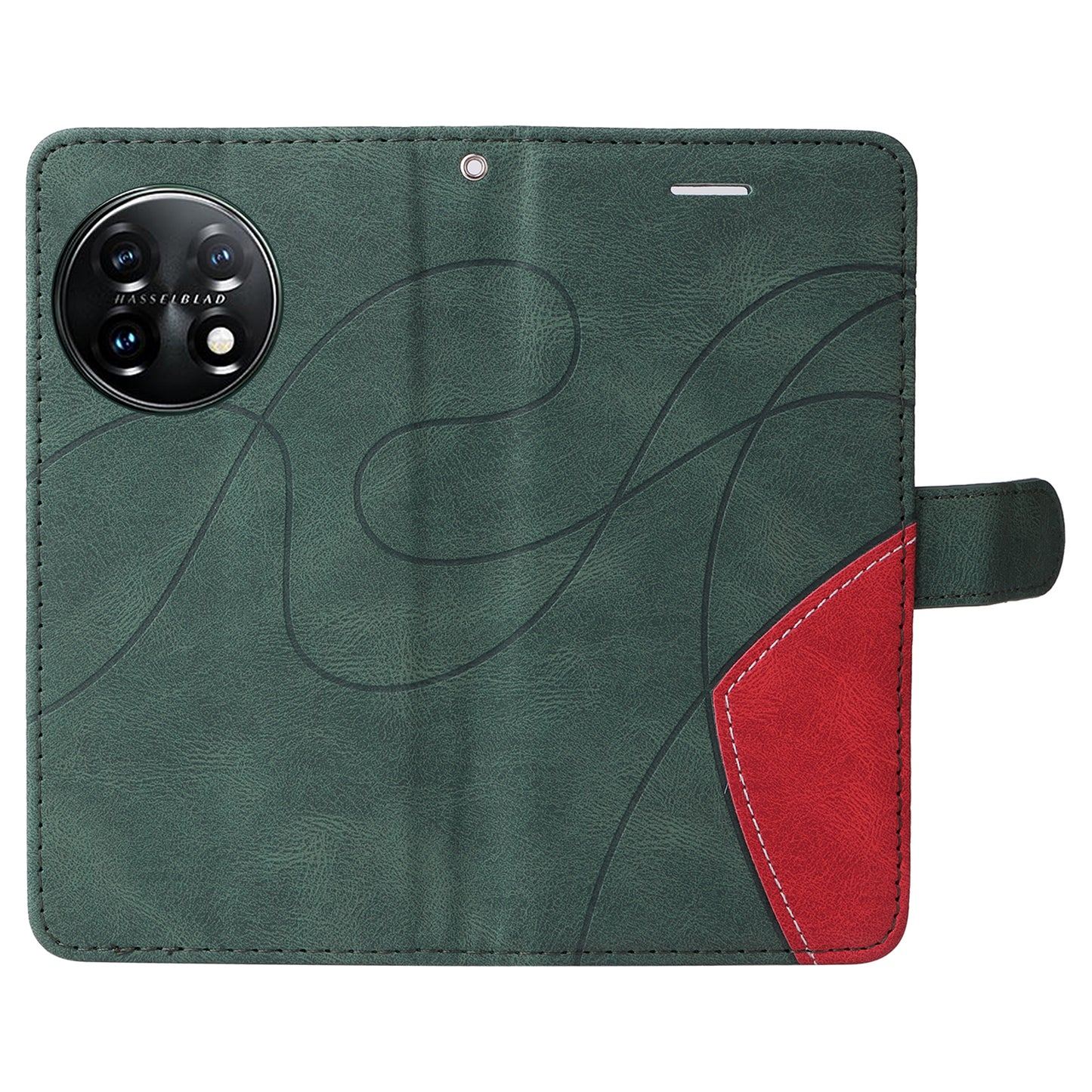 KT Leather Series-1 For OnePlus 11 5G Wallet Stand Protective Case Dual-color Splicing PU Leather Phone Cover - Green