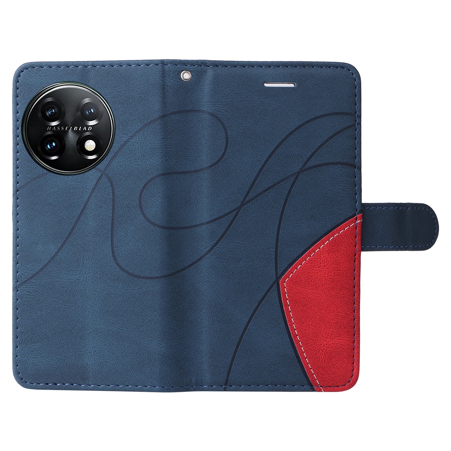 KT Leather Series-1 For OnePlus 11 5G Wallet Stand Protective Case Dual-color Splicing PU Leather Phone Cover - Blue