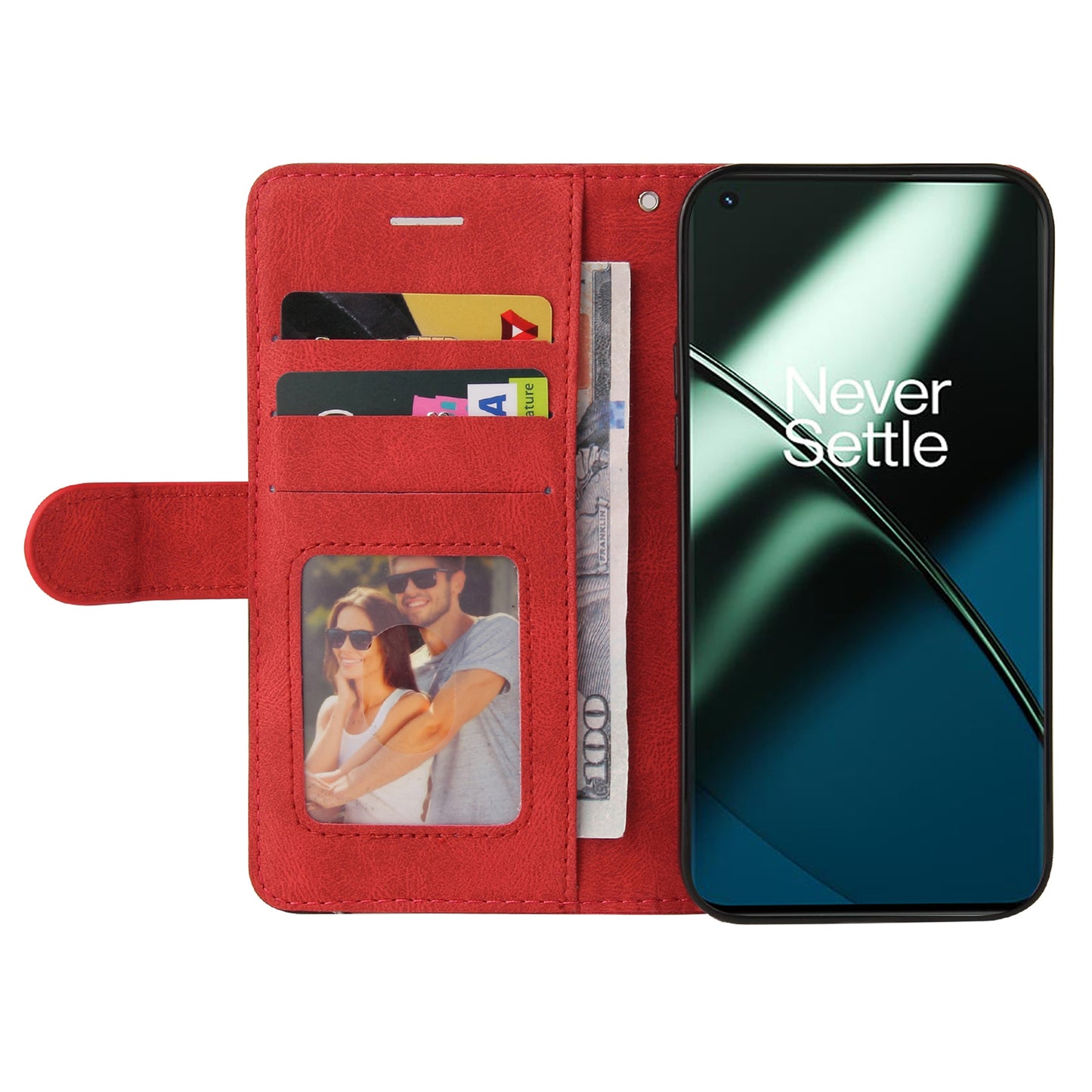 KT Leather Series-1 For OnePlus 11 5G Wallet Stand Protective Case Dual-color Splicing PU Leather Phone Cover - Red