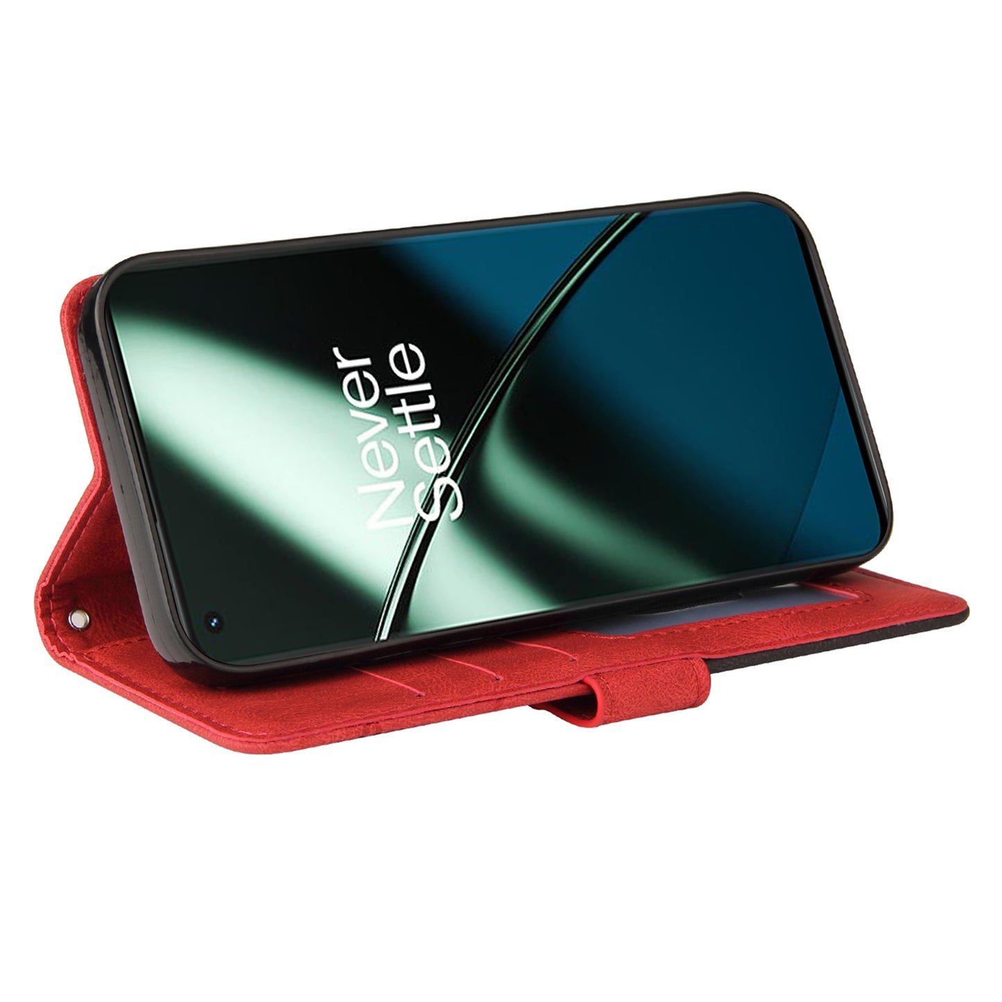 KT Leather Series-1 For OnePlus 11 5G Wallet Stand Protective Case Dual-color Splicing PU Leather Phone Cover - Red
