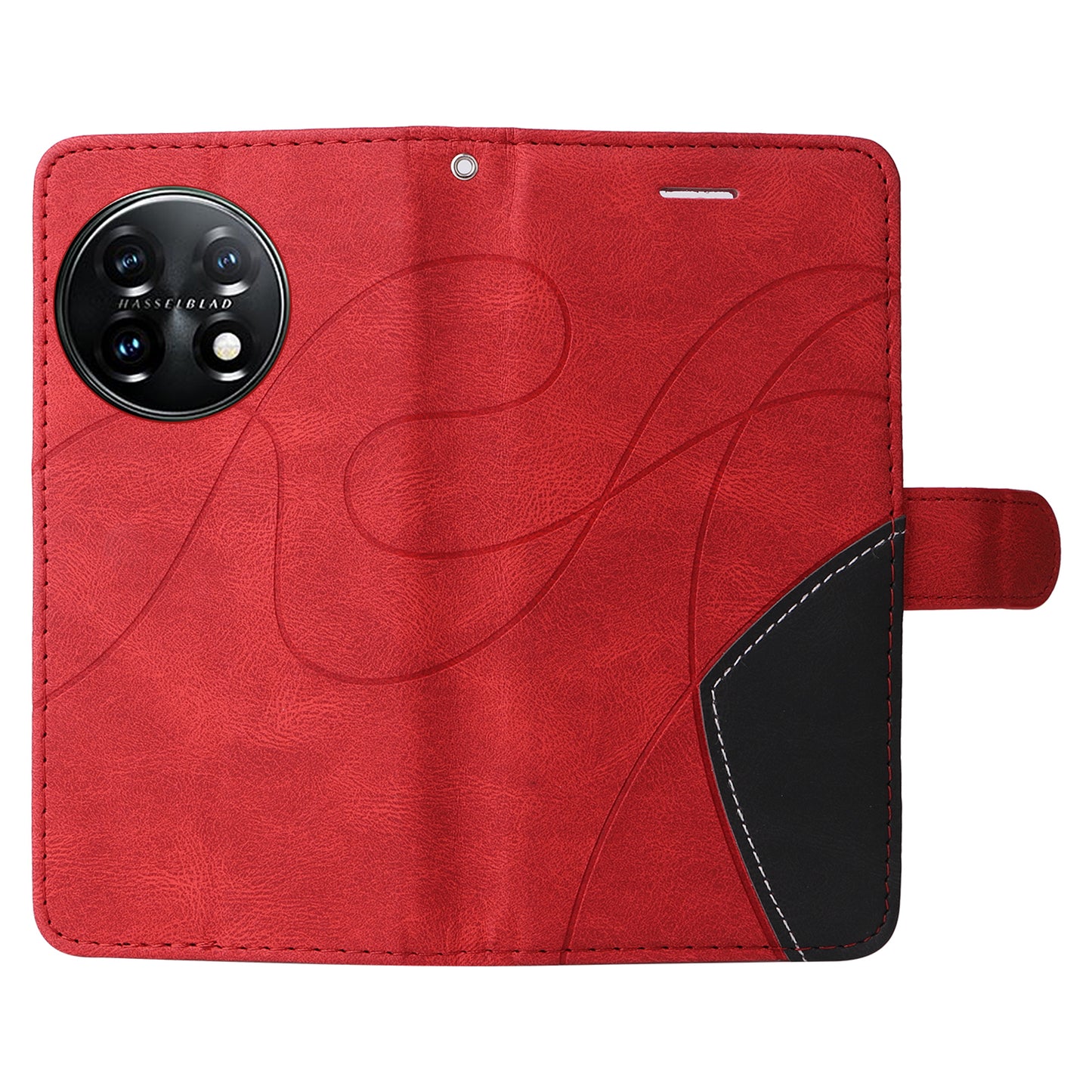 KT Leather Series-1 For OnePlus 11 5G Wallet Stand Protective Case Dual-color Splicing PU Leather Phone Cover - Red