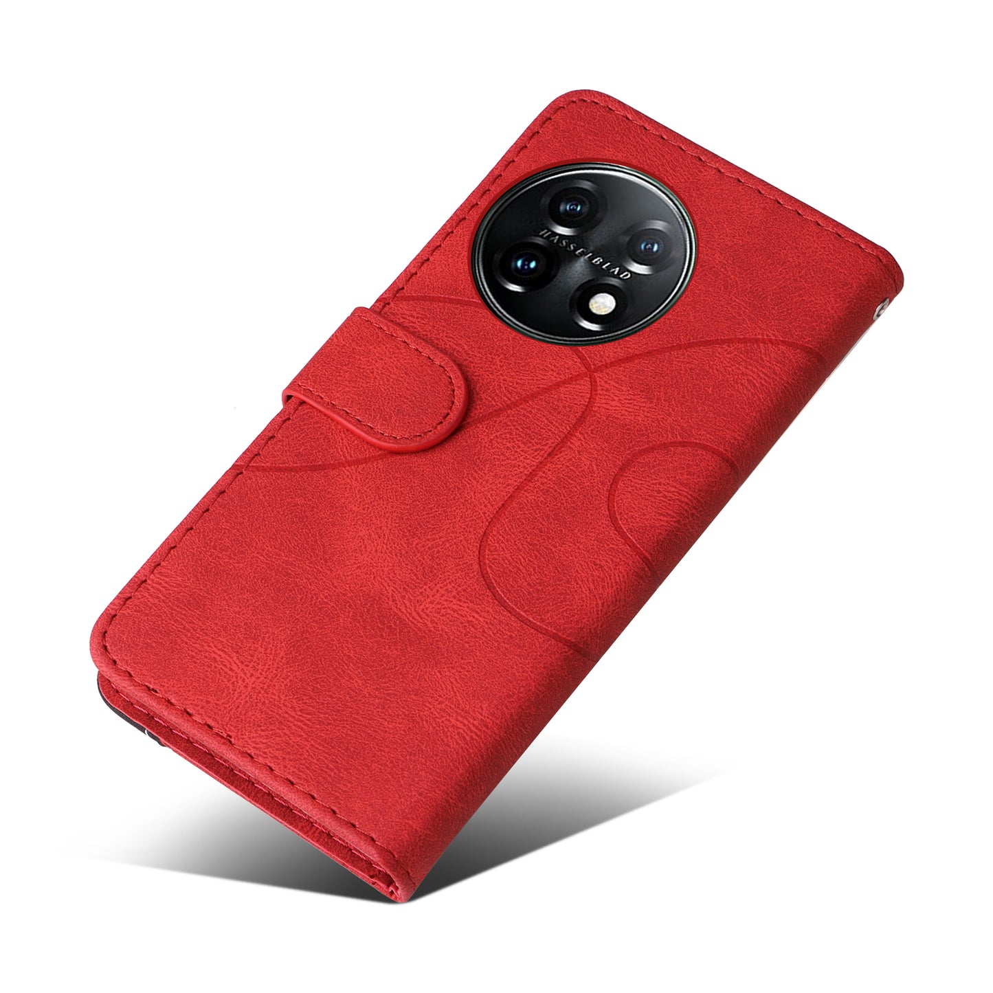 KT Leather Series-1 For OnePlus 11 5G Wallet Stand Protective Case Dual-color Splicing PU Leather Phone Cover - Red