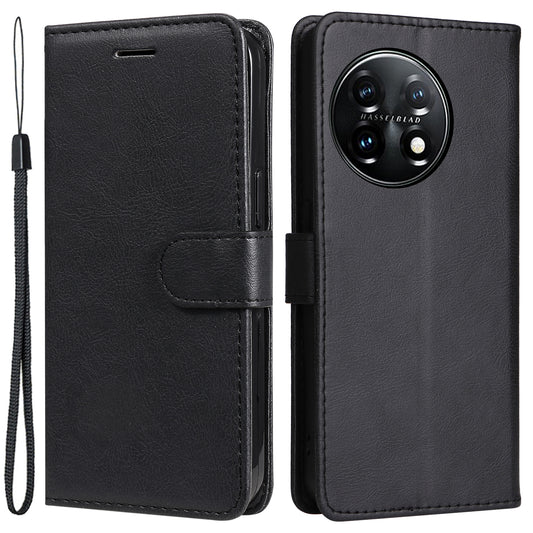 KT Leather Series-2 For OnePlus 11 5G Flip Stand Phone Cover PU Leather Solid Color Wallet Case - Black