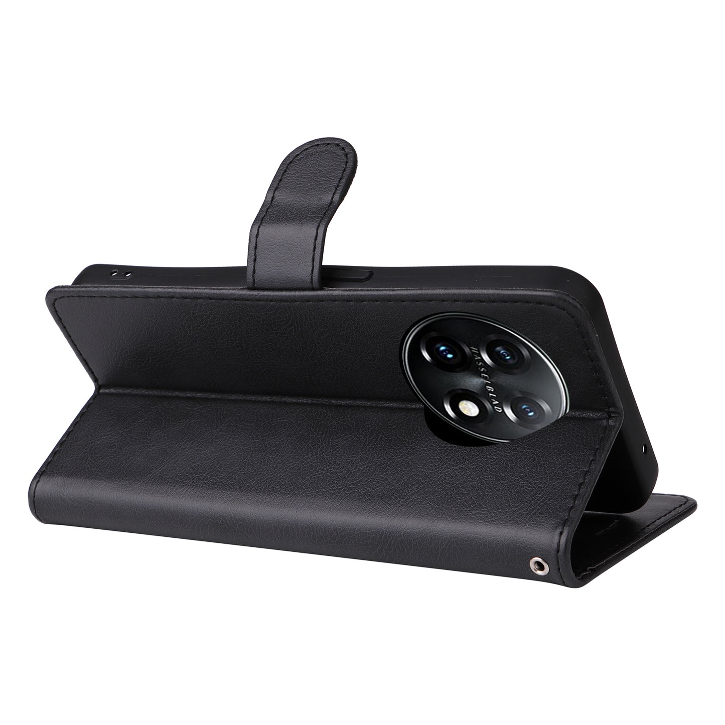 KT Leather Series-2 For OnePlus 11 5G Flip Stand Phone Cover PU Leather Solid Color Wallet Case - Black