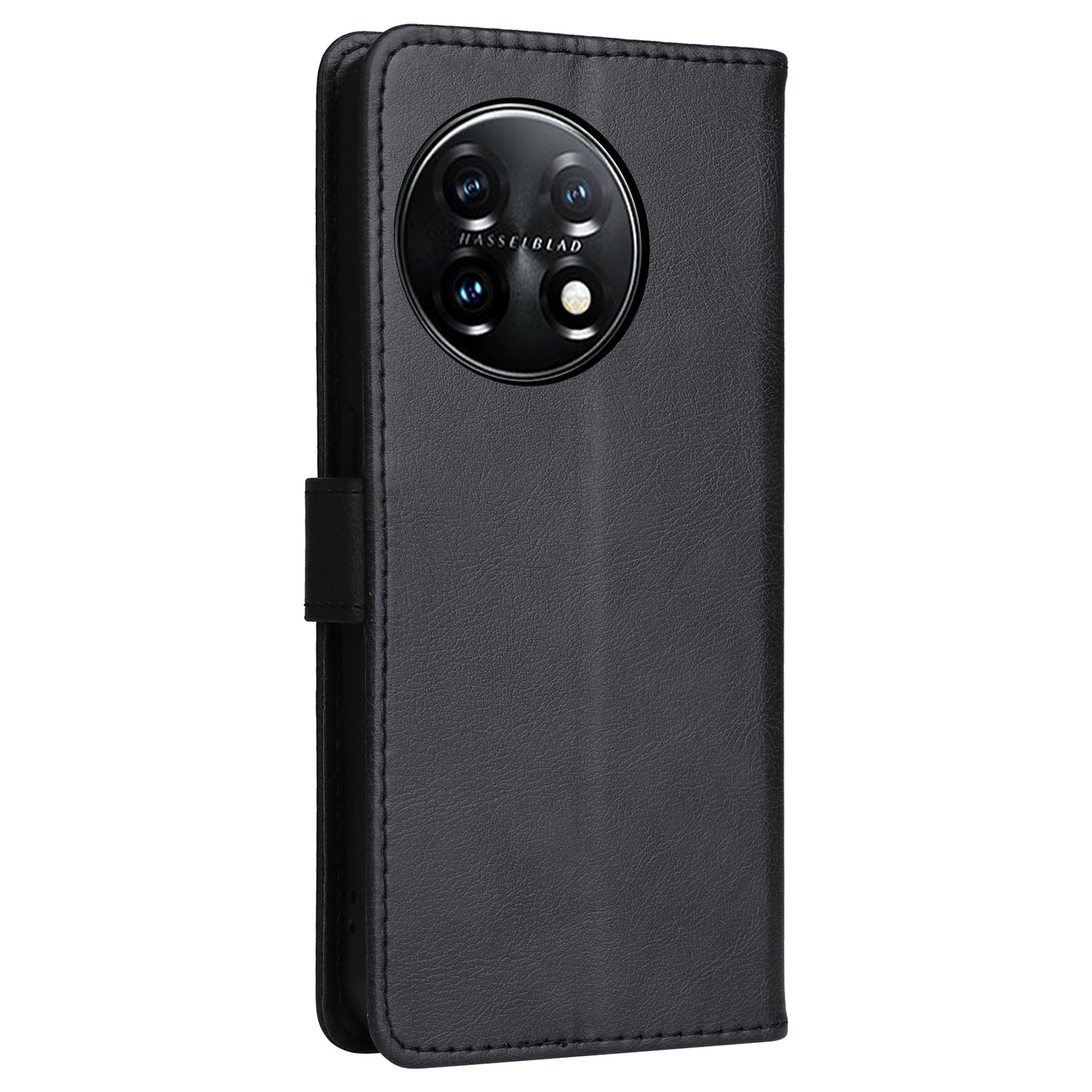 KT Leather Series-2 For OnePlus 11 5G Flip Stand Phone Cover PU Leather Solid Color Wallet Case - Black