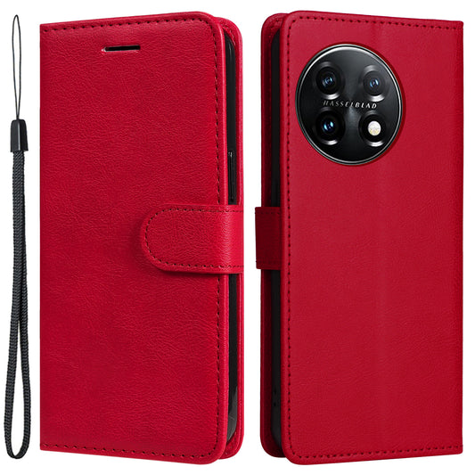 KT Leather Series-2 For OnePlus 11 5G Flip Stand Phone Cover PU Leather Solid Color Wallet Case - Red