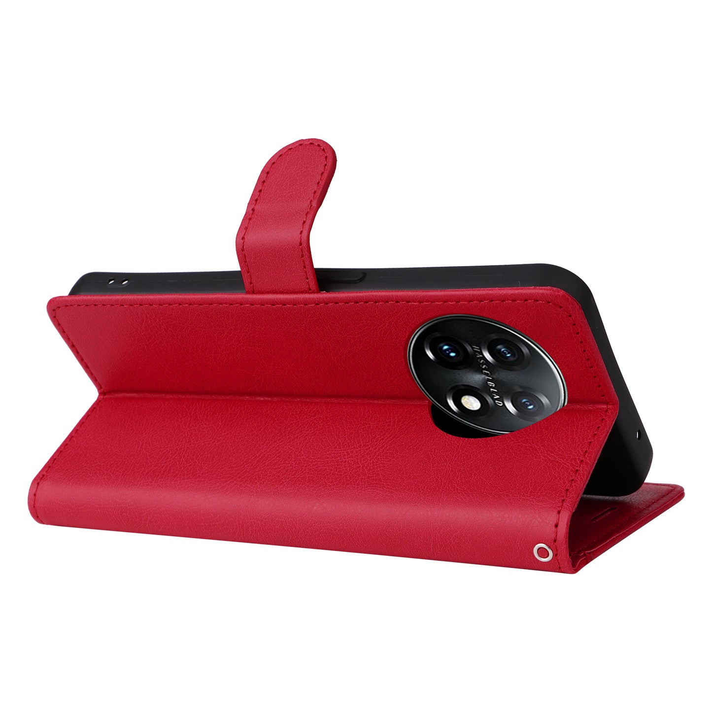 KT Leather Series-2 For OnePlus 11 5G Flip Stand Phone Cover PU Leather Solid Color Wallet Case - Red