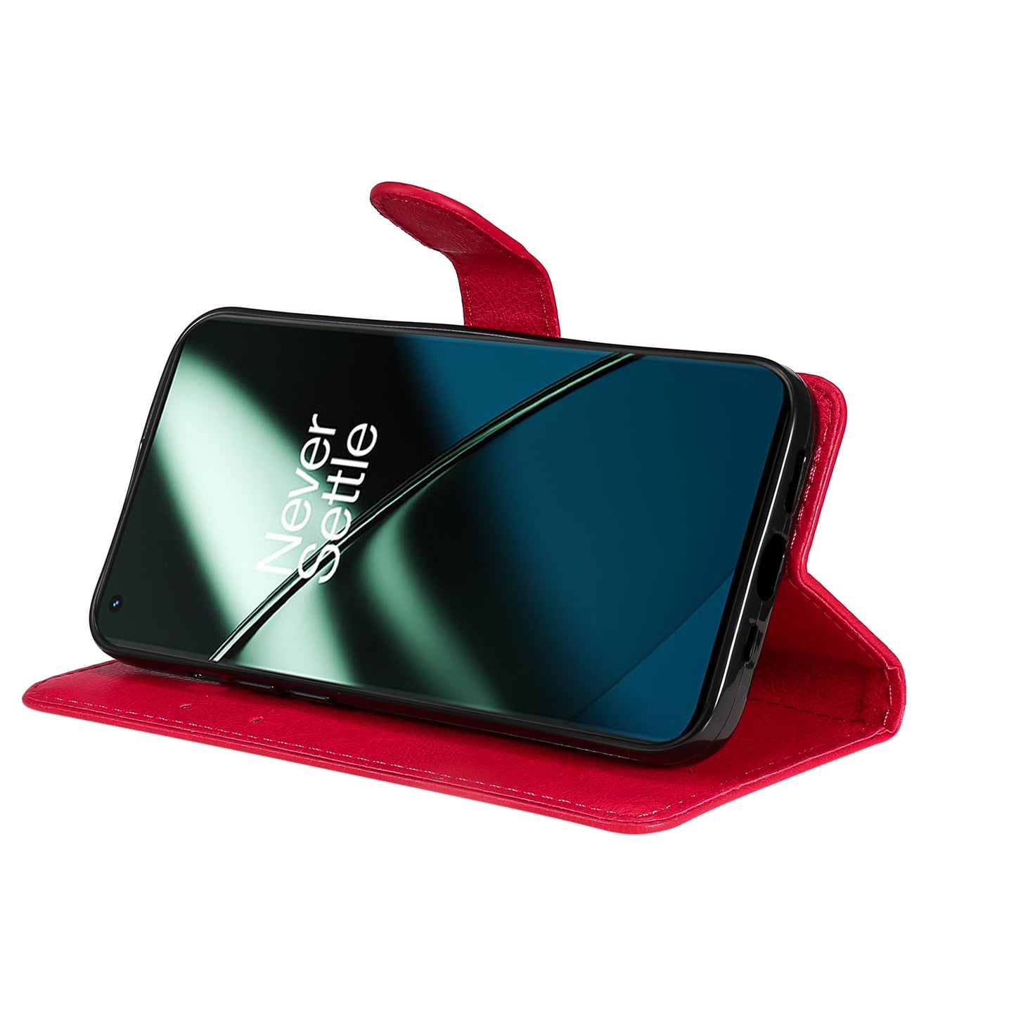 KT Leather Series-2 For OnePlus 11 5G Flip Stand Phone Cover PU Leather Solid Color Wallet Case - Red