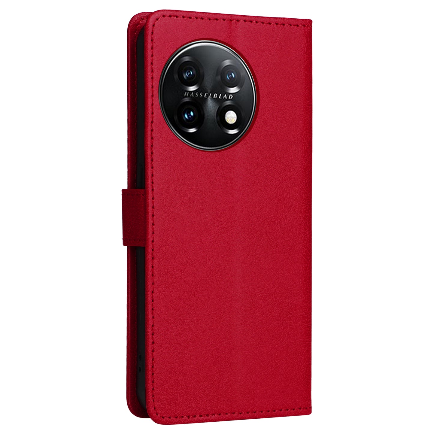 KT Leather Series-2 For OnePlus 11 5G Flip Stand Phone Cover PU Leather Solid Color Wallet Case - Red