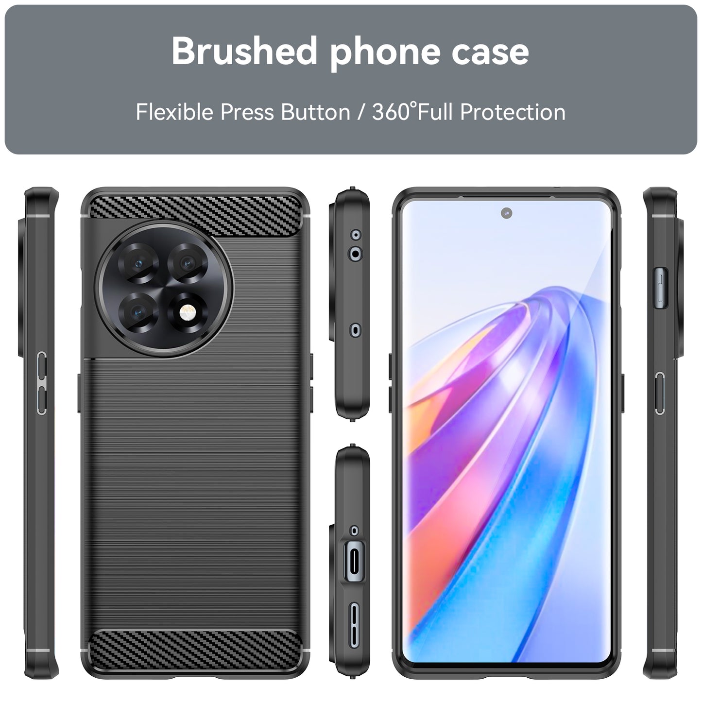 Phone TPU Case for OnePlus Ace 2 5G / 11R 5G , Brushed Carbon Fiber Texture Cell Phone Cover - Black