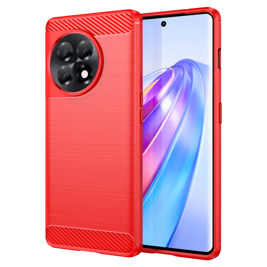 Phone TPU Case for OnePlus Ace 2 5G / 11R 5G , Brushed Carbon Fiber Texture Cell Phone Cover - Red