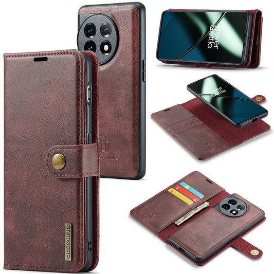 DG.MING For OnePlus 11 5G Detachable Magnetic Anti-drop Case Split Leather Wallet Stand Phone Cover - Red