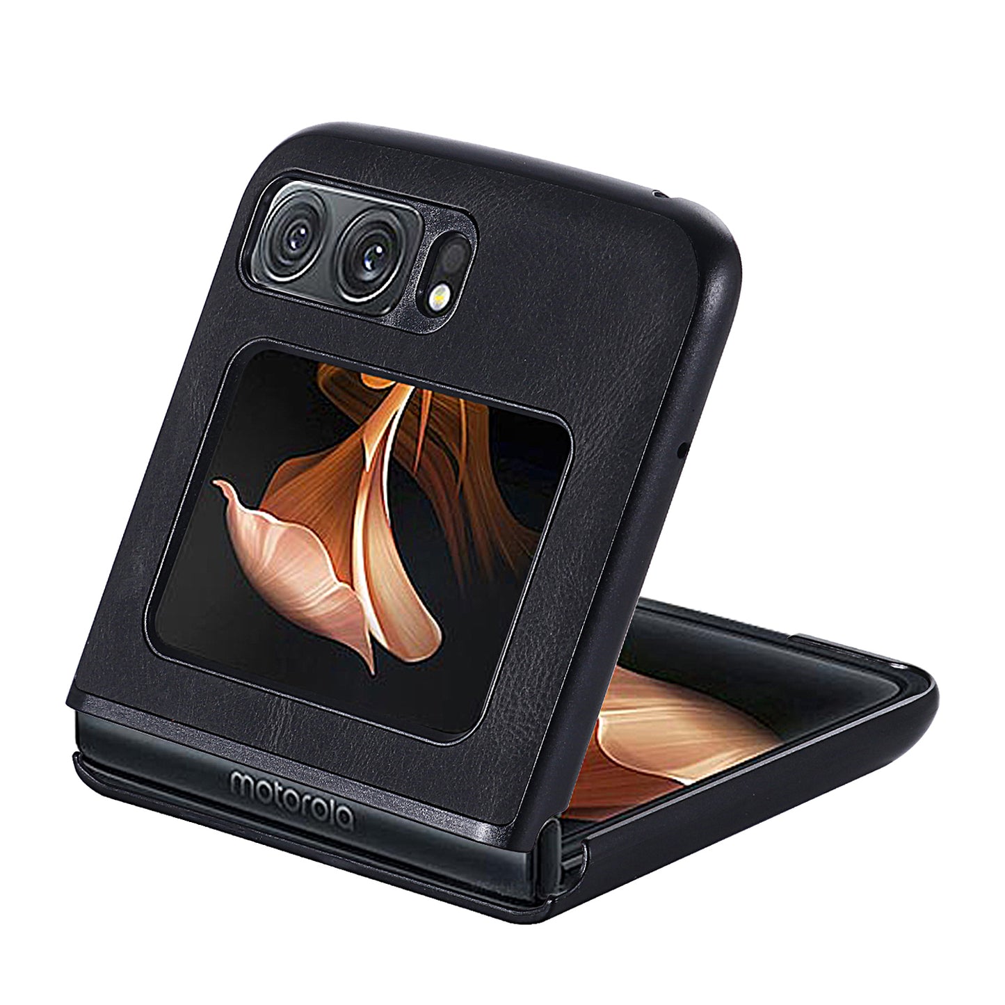 Uniqkart for Motorola Razr 2022 5G Folding Phone Case Leather Coated Hard PC Shockproof Cover - Black