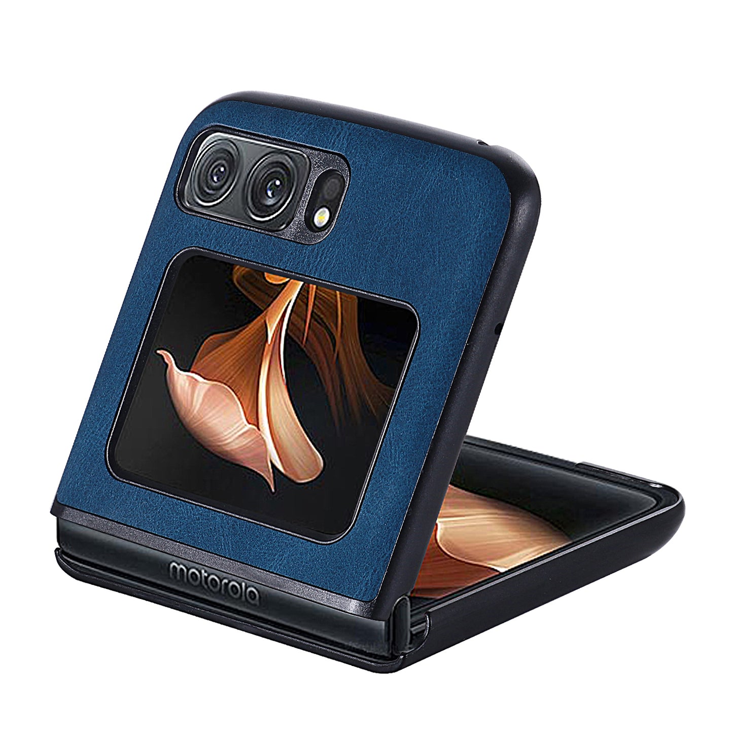 Uniqkart for Motorola Razr 2022 5G Folding Phone Case Leather Coated Hard PC Shockproof Cover - Blue