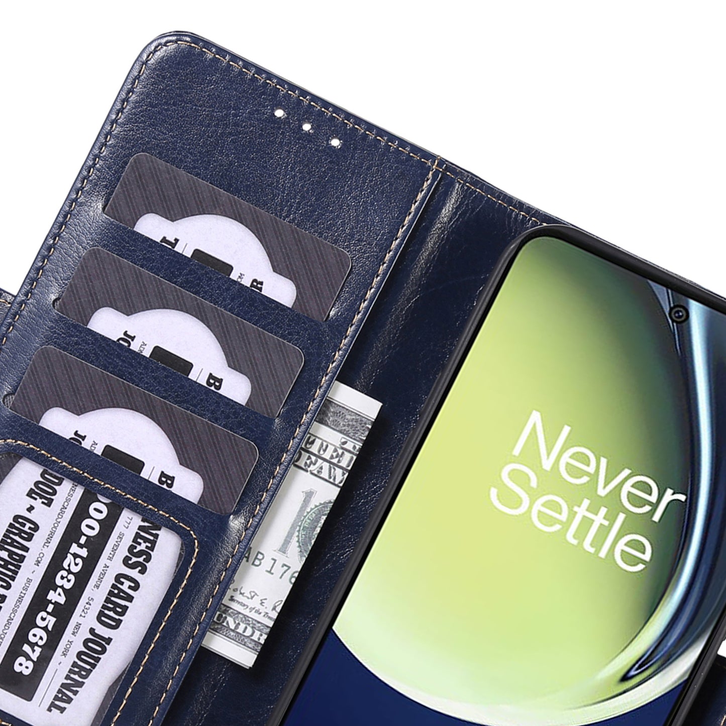 ABEEL For OnePlus 11 5G PU Leather Cell Phone Case Crazy Horse Texture Stand Wallet Flip Cover - Blue