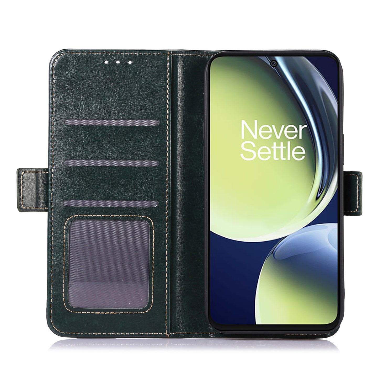 ABEEL For OnePlus 11 5G PU Leather Cell Phone Case Crazy Horse Texture Stand Wallet Flip Cover - Green