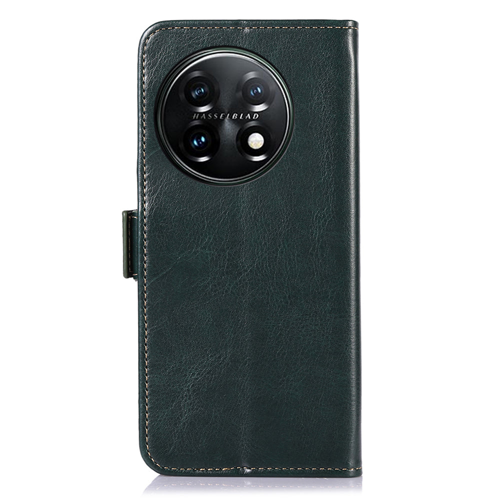 ABEEL For OnePlus 11 5G PU Leather Cell Phone Case Crazy Horse Texture Stand Wallet Flip Cover - Green