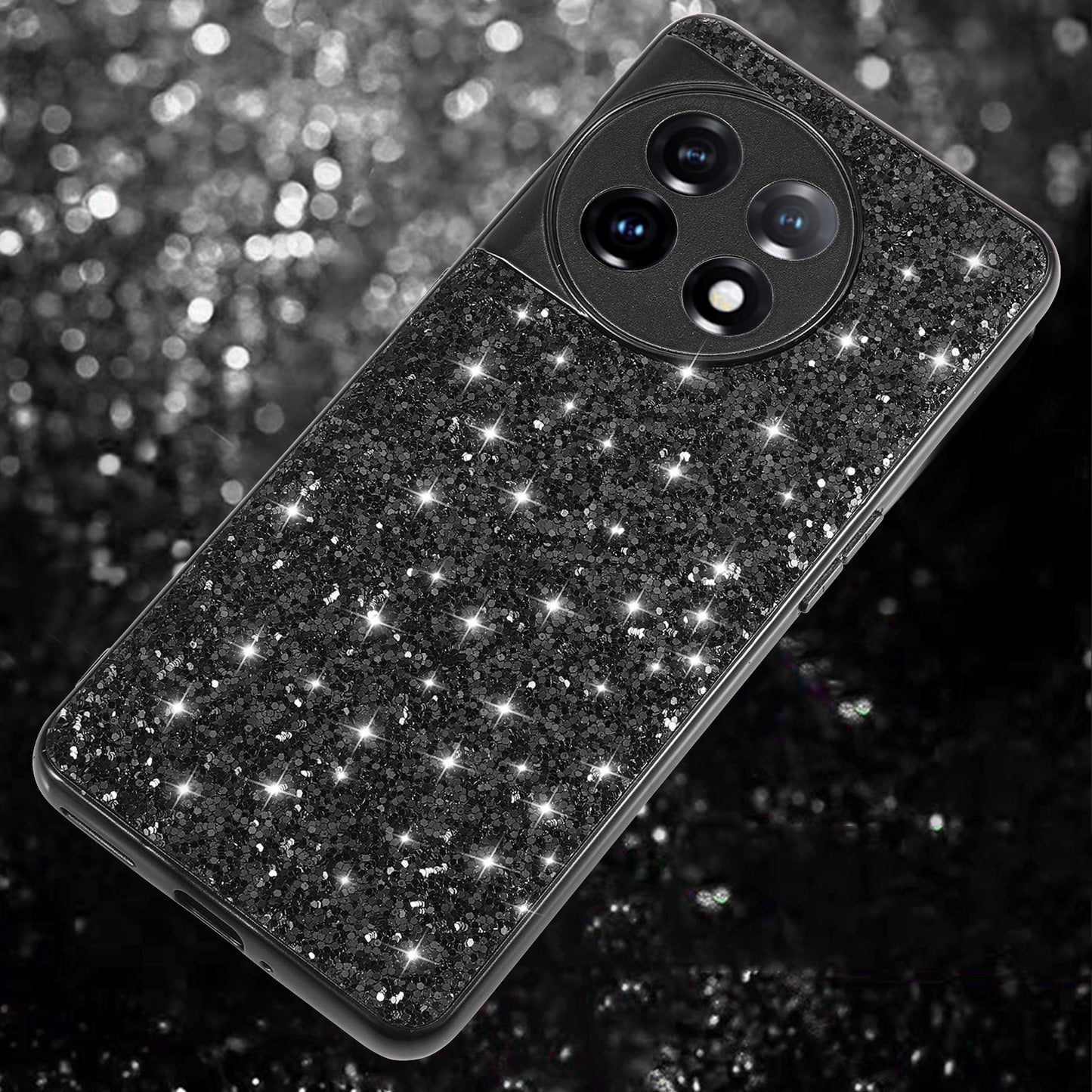 Protective Cover for OnePlus 11 5G Shiny Glitter Sequins Electroplating TPU Frame Hard PC Phone Case - Black