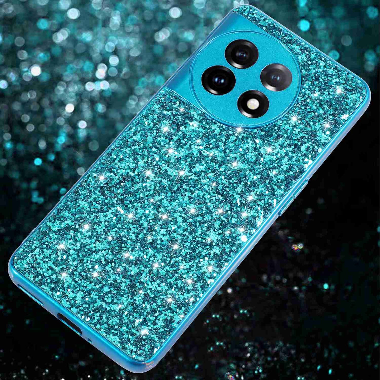 Protective Cover for OnePlus 11 5G Shiny Glitter Sequins Electroplating TPU Frame Hard PC Phone Case - Blue