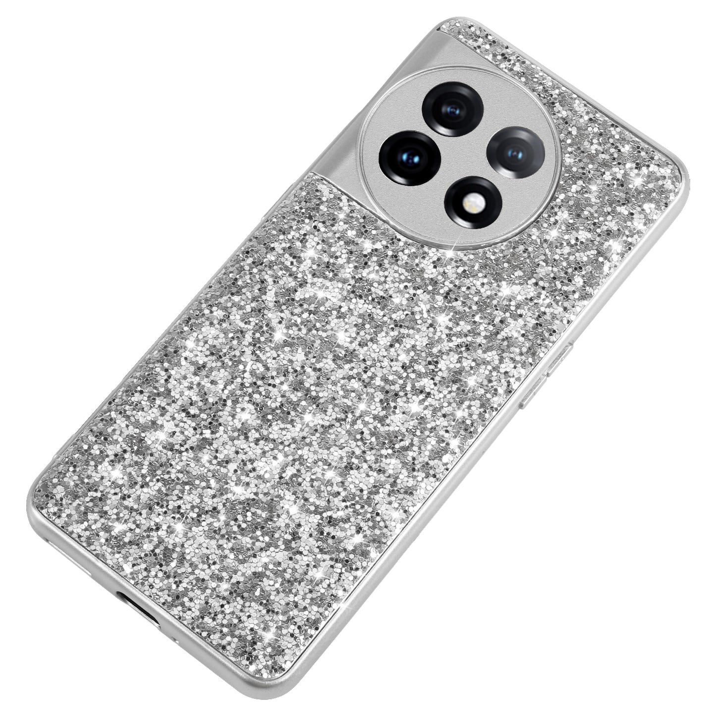 Protective Cover for OnePlus 11 5G Shiny Glitter Sequins Electroplating TPU Frame Hard PC Phone Case - Silver