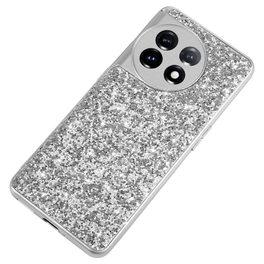 Protective Cover for OnePlus 11 5G Shiny Glitter Sequins Electroplating TPU Frame Hard PC Phone Case - Silver