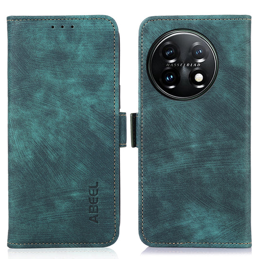 ABEEL For OnePlus 11 5G Anti-scratch PU Leather Case Stand Retro Phone Wallet Cover - Green