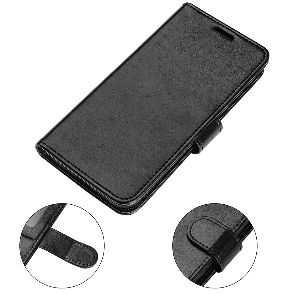 TPU+PU Leather Stand Phone Case for iPhone 15 Pro Max , Wallet Crazy Horse Texture Flip Cover Shell - Black