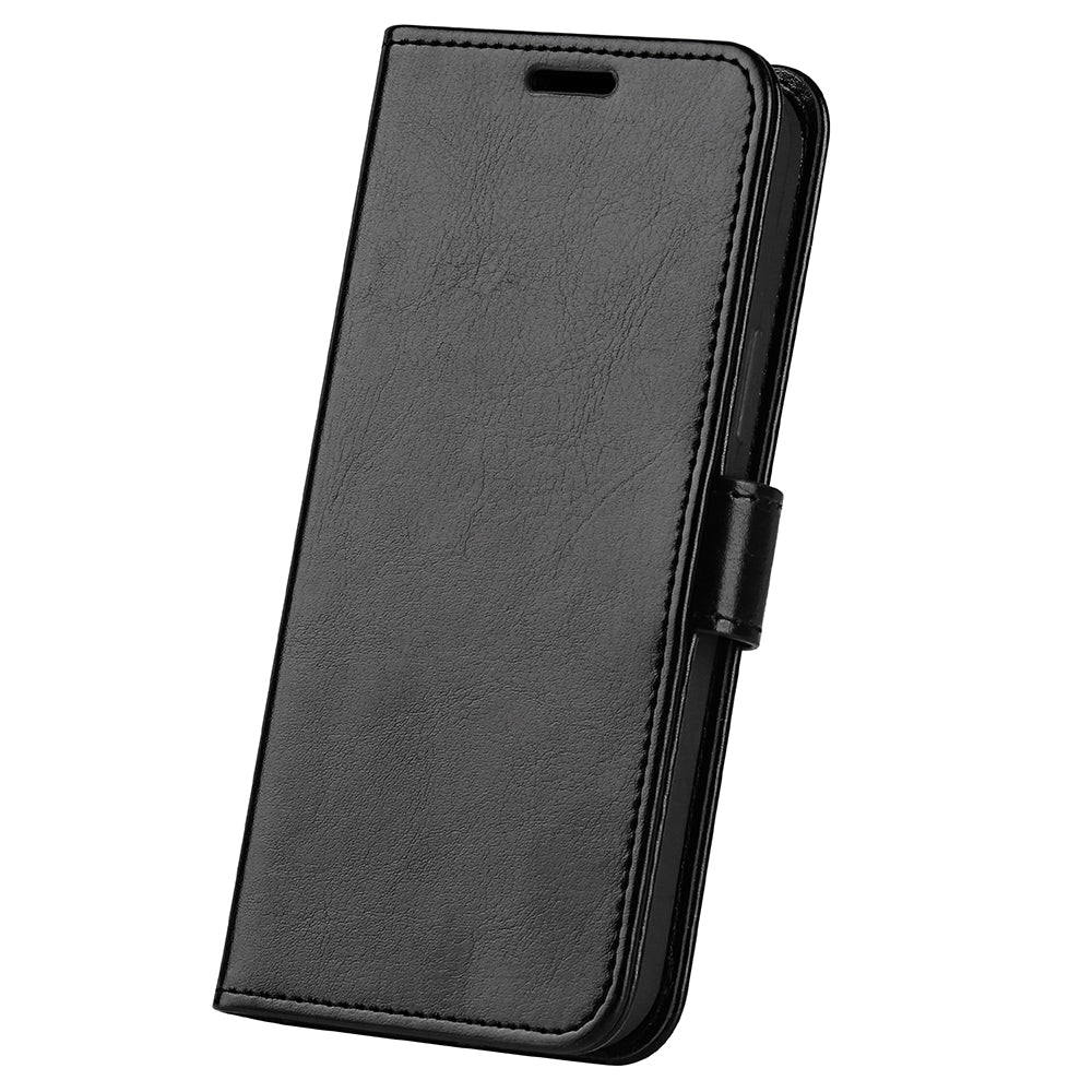 TPU+PU Leather Stand Phone Case for iPhone 15 Pro Max , Wallet Crazy Horse Texture Flip Cover Shell - Black