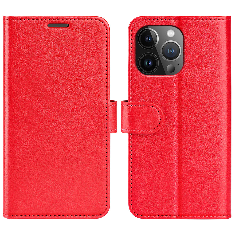 TPU+PU Leather Stand Phone Case for iPhone 15 Pro Max , Wallet Crazy Horse Texture Flip Cover Shell - Red