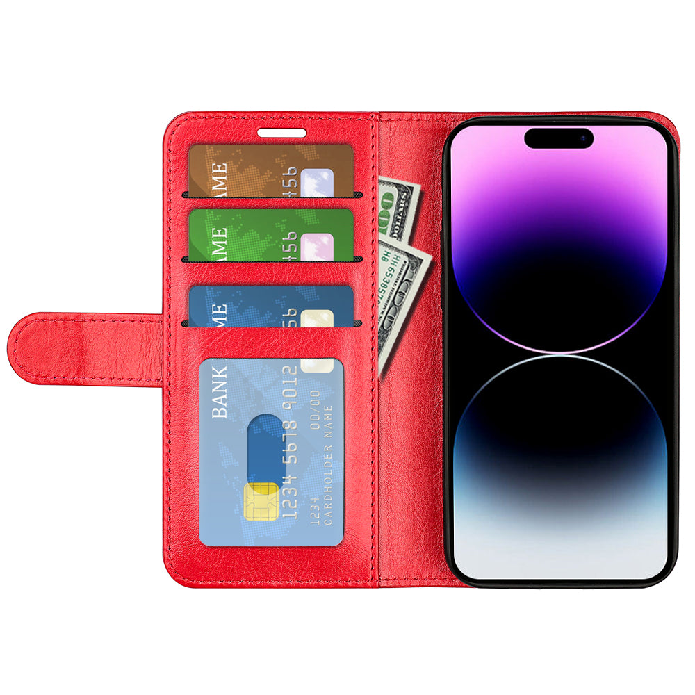 TPU+PU Leather Stand Phone Case for iPhone 15 Pro Max , Wallet Crazy Horse Texture Flip Cover Shell - Red
