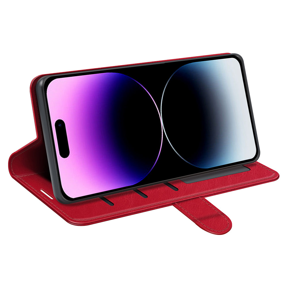 TPU+PU Leather Stand Phone Case for iPhone 15 Pro Max , Wallet Crazy Horse Texture Flip Cover Shell - Red