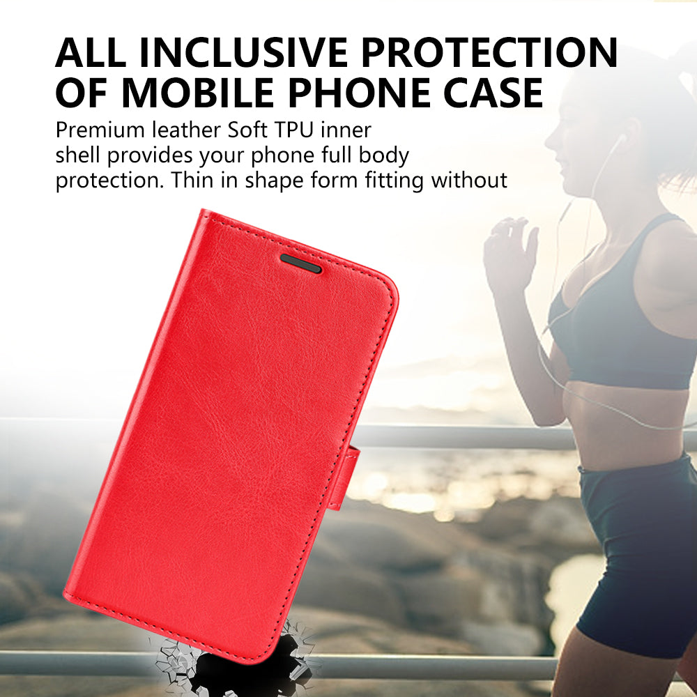 TPU+PU Leather Stand Phone Case for iPhone 15 Pro Max , Wallet Crazy Horse Texture Flip Cover Shell - Red