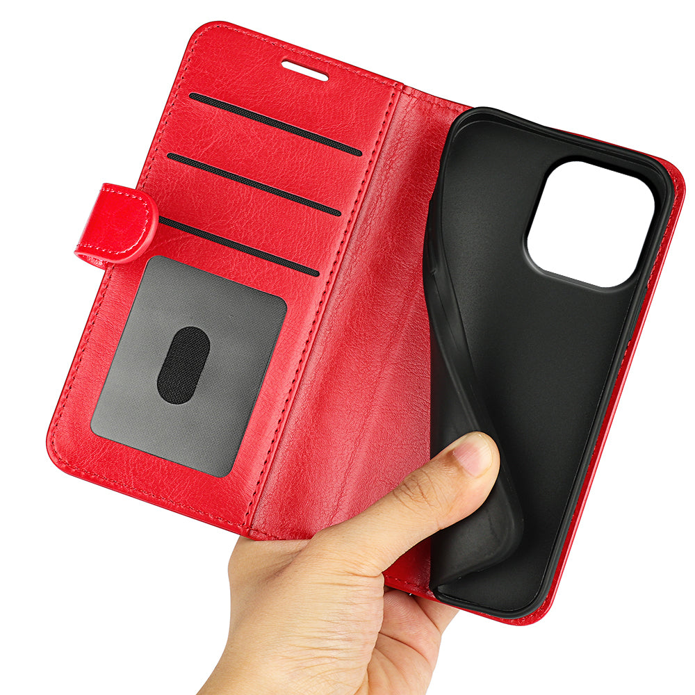 TPU+PU Leather Stand Phone Case for iPhone 15 Pro Max , Wallet Crazy Horse Texture Flip Cover Shell - Red