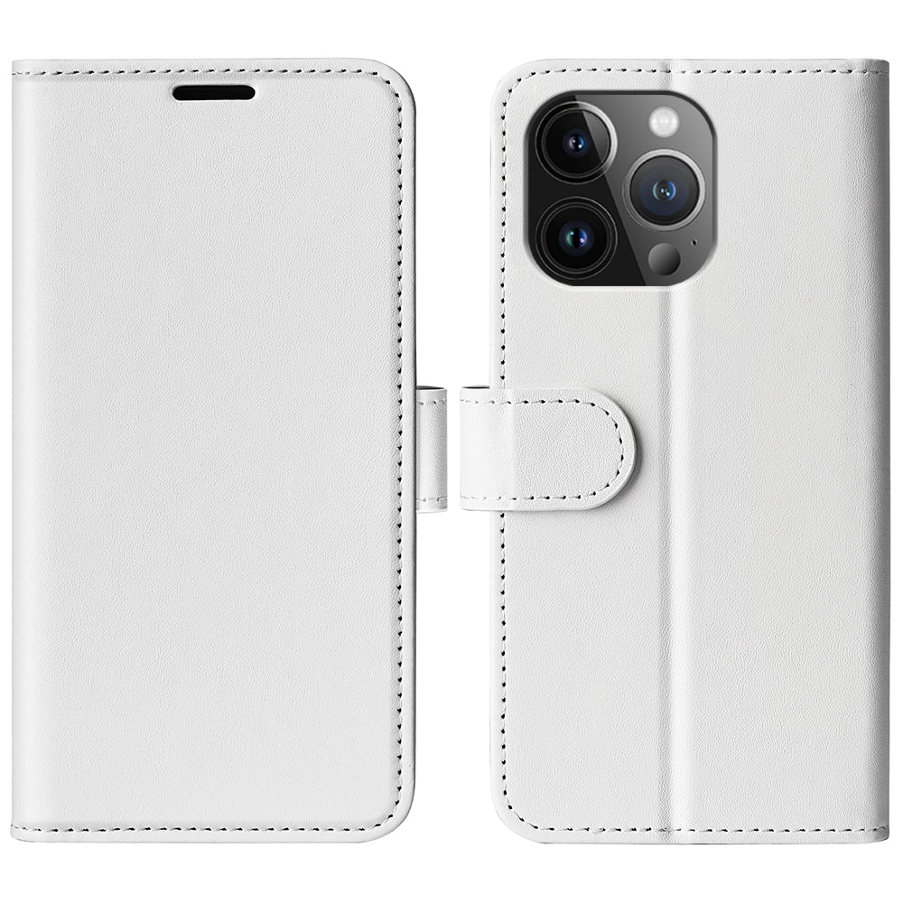 TPU+PU Leather Stand Phone Case for iPhone 15 Pro Max , Wallet Crazy Horse Texture Flip Cover Shell - White