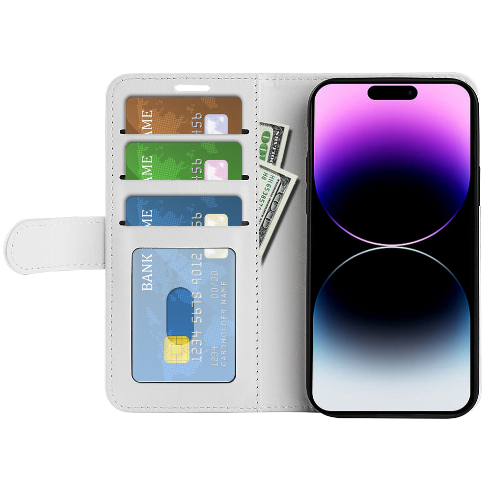 TPU+PU Leather Stand Phone Case for iPhone 15 Pro Max , Wallet Crazy Horse Texture Flip Cover Shell - White