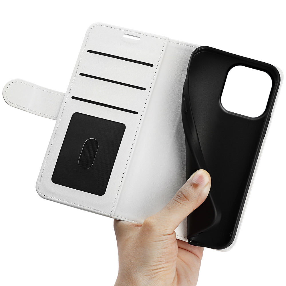 TPU+PU Leather Stand Phone Case for iPhone 15 Pro Max , Wallet Crazy Horse Texture Flip Cover Shell - White