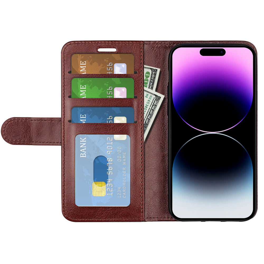 TPU+PU Leather Stand Phone Case for iPhone 15 Pro Max , Wallet Crazy Horse Texture Flip Cover Shell - Brown