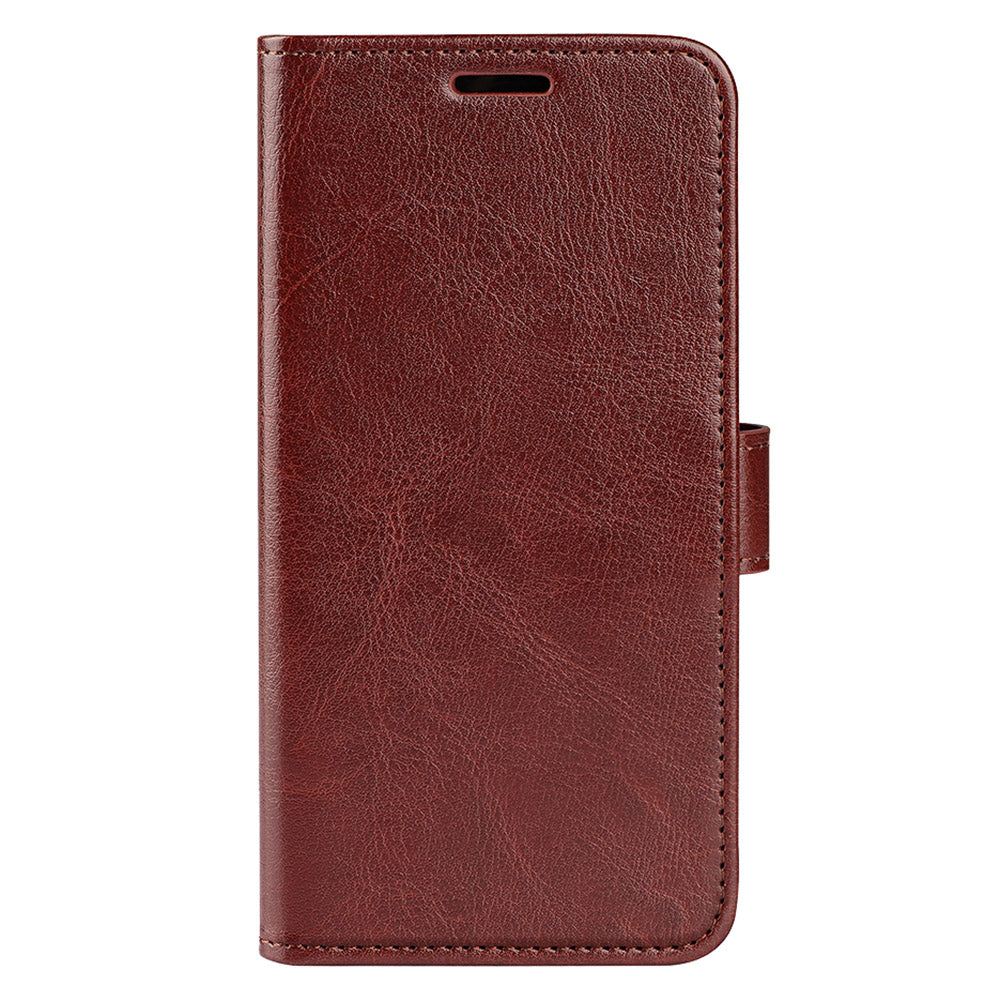 TPU+PU Leather Stand Phone Case for iPhone 15 Pro Max , Wallet Crazy Horse Texture Flip Cover Shell - Brown