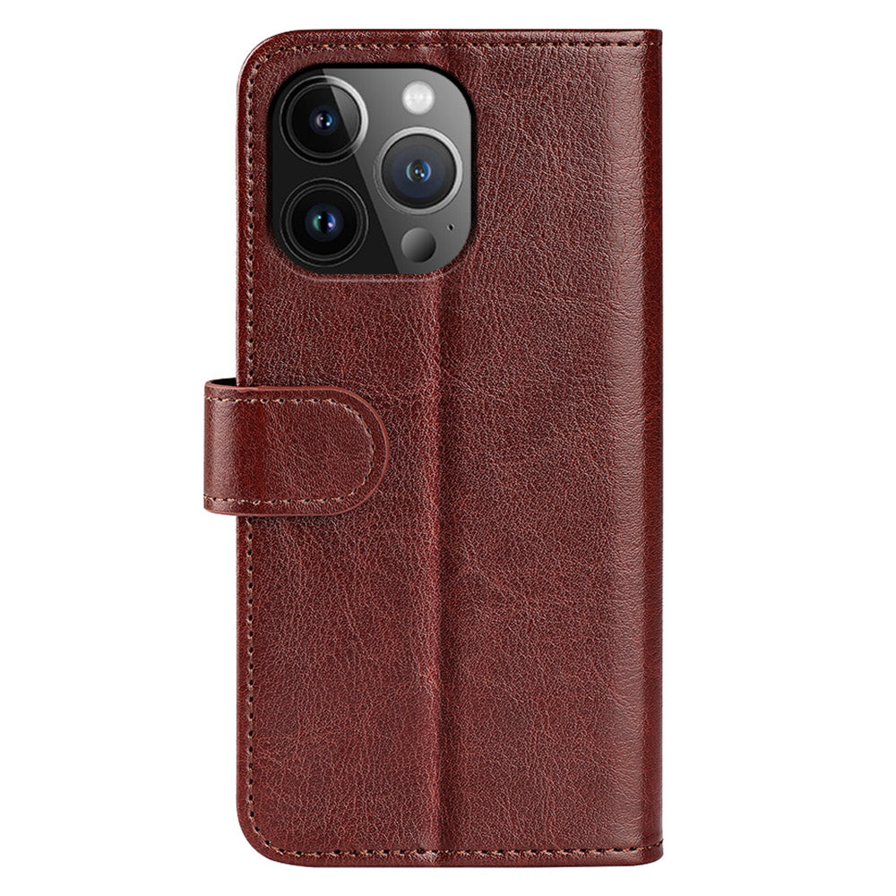 TPU+PU Leather Stand Phone Case for iPhone 15 Pro Max , Wallet Crazy Horse Texture Flip Cover Shell - Brown