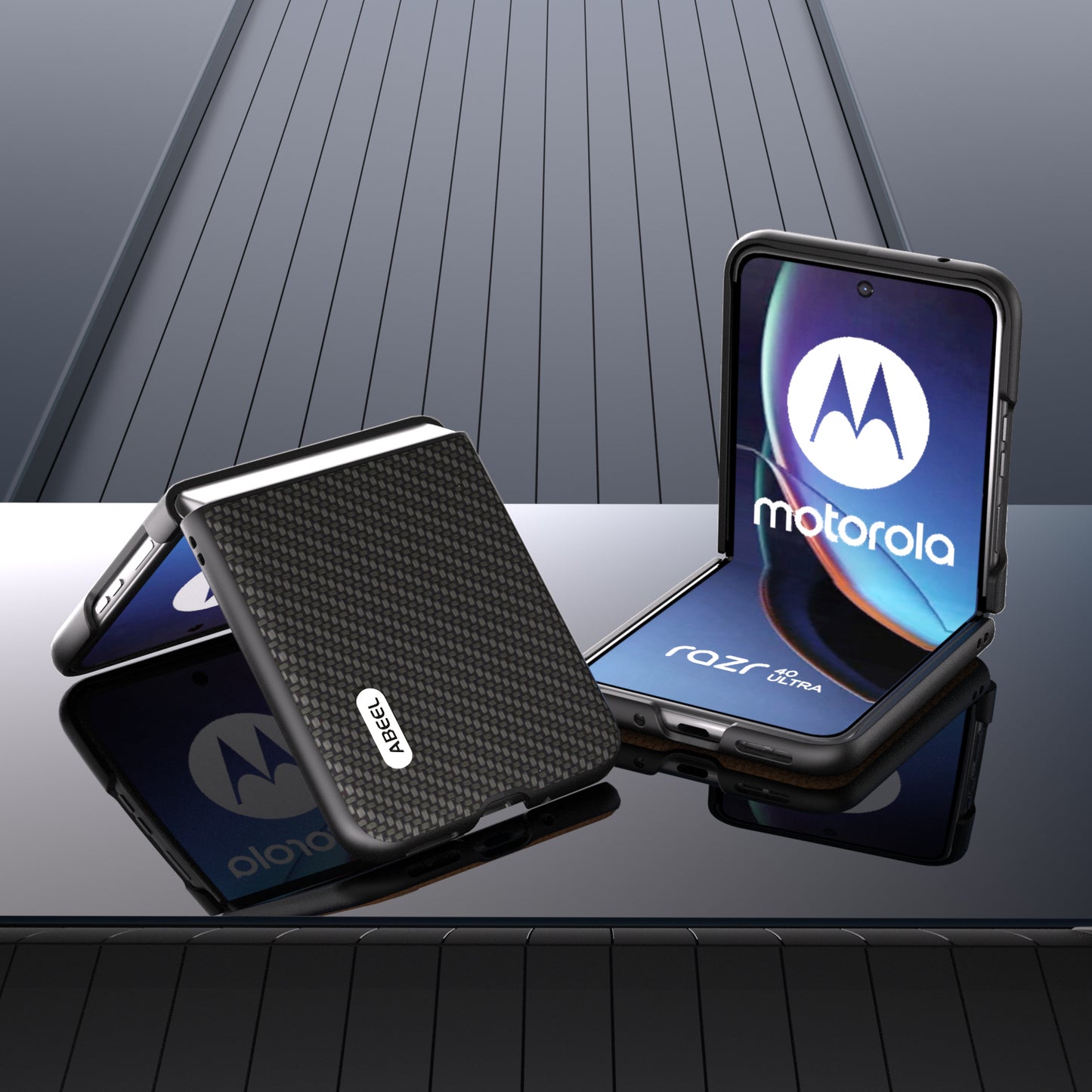Uniqkart For Motorola Razr 40 Ultra 5G PU Leather Coated PC Case Carbon Fiber Texture Protective Phone Cover - Black