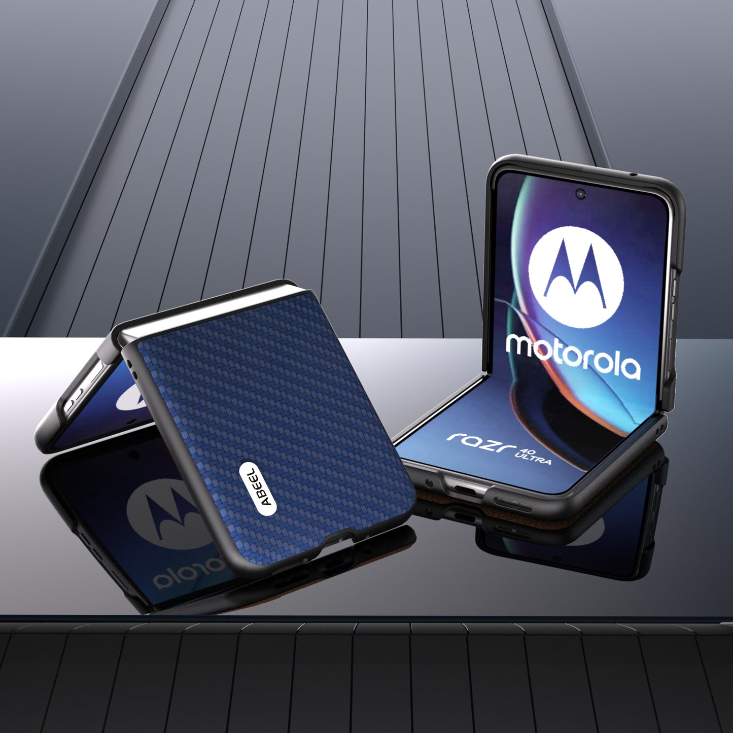 Uniqkart For Motorola Razr 40 Ultra 5G PU Leather Coated PC Case Carbon Fiber Texture Protective Phone Cover - Blue
