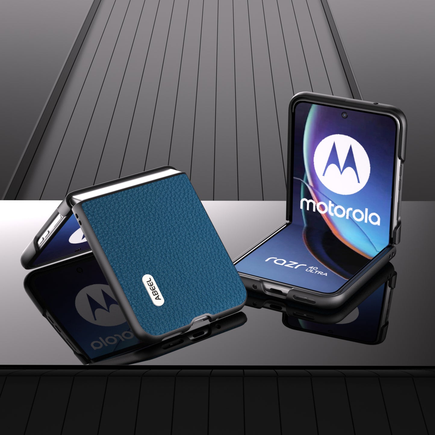 Uniqkart For Motorola Razr 40 Ultra 5G Cowhide Leather Coated PC Phone Case Litchi Texture Phone Cover - Blue