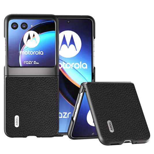 Uniqkart For Motorola Razr 40 Ultra 5G Cowhide Leather Coated PC Phone Case Litchi Texture Phone Cover - Black